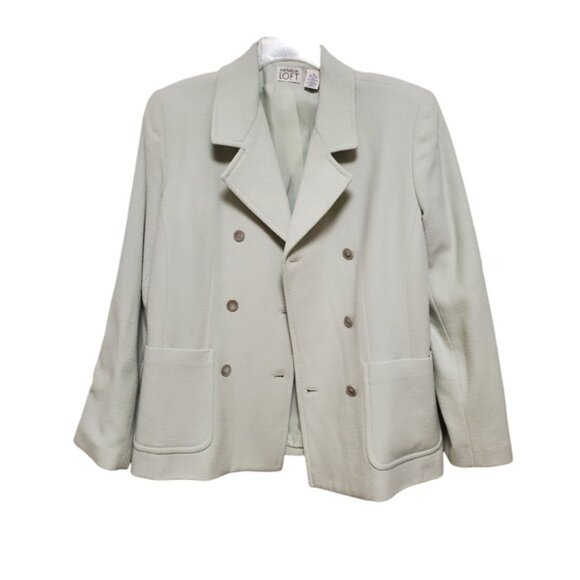 Ann Taylor Loft Wool Jacket Mint Green Double Breasted with Pockets - Picture 4 of 10